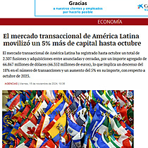 El mercado transaccional de Amrica Latina moviliz un 5% ms de capital hasta octubre